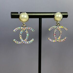 Silver and Iridescent Stone Earrings